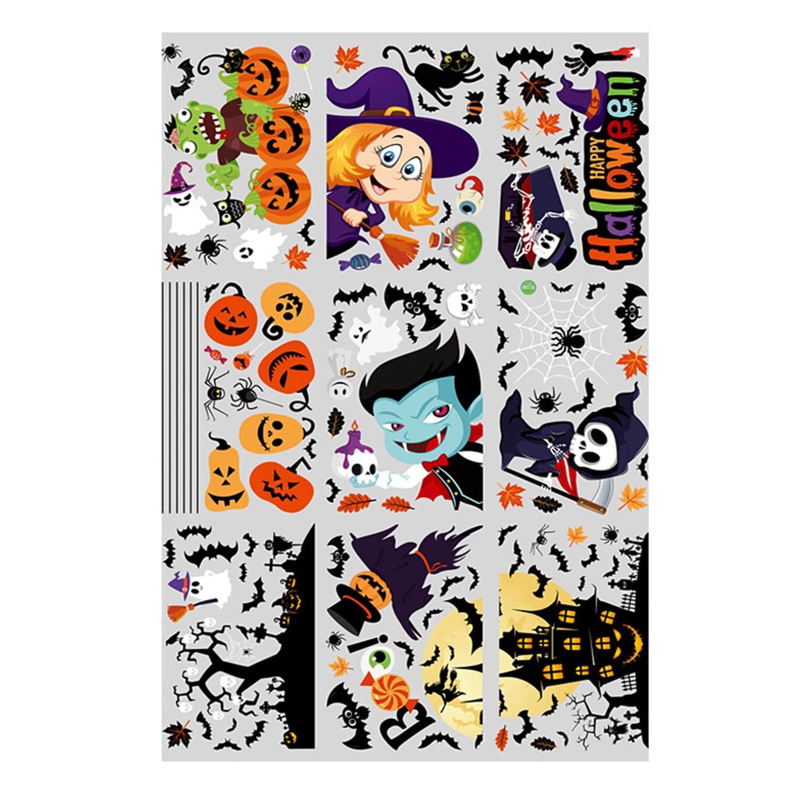 Adesivi statici per finestre di Halloween, adesivi a doppio lato, decalcomanie per finestre di Halloween, decorazioni spaventose per feste per finestre in vetro, porte di vetro, casa, negozio