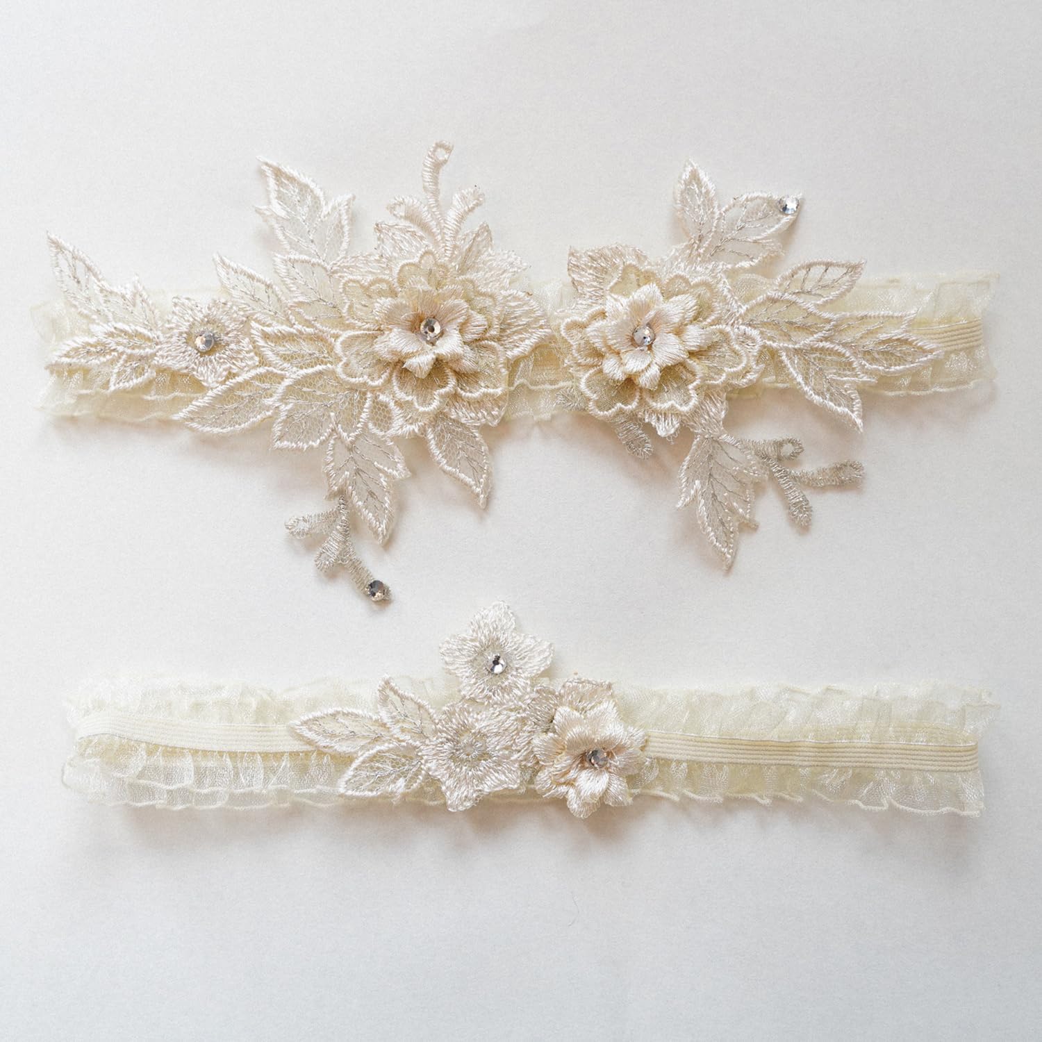 Wedding Garter for Bride with Flower Appliques Bridal Stretch Lace Garter Belt, Something Blue Tradition(2Pcs)
