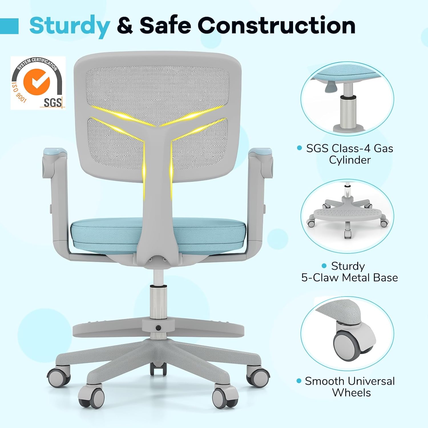 Costzon Kids Desk Chair, Student Ergonomic Computer Chair with Wheels, Footrest, Adjustable Height, Flip-up Armrests & Soft Removable Cushion, Swivel Rolling Kids Office Chair for 3-15 (Blue)