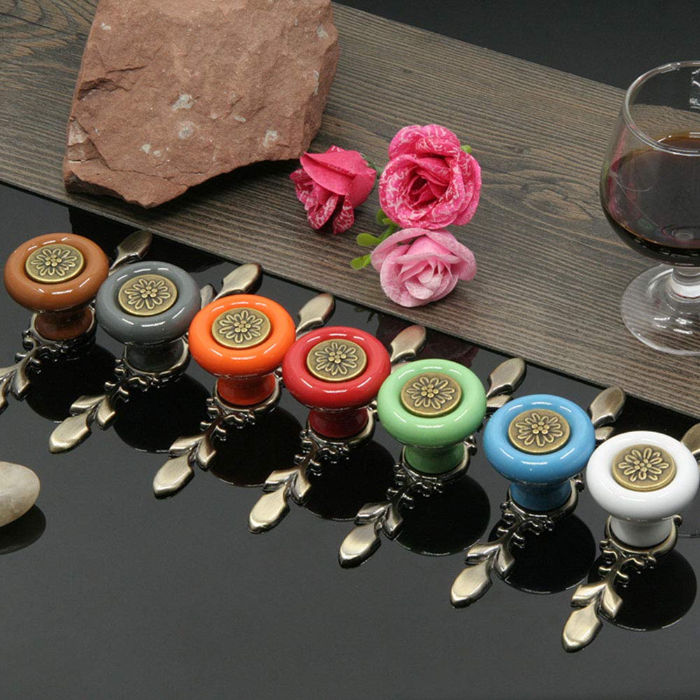 SunKni 7pcs Cabinet Knobs Dresser Drawer Knobs Ceramic Knobs Pulls Furniture Hardware Knobs with Zinc Alloy Backplate (4.7 inch)