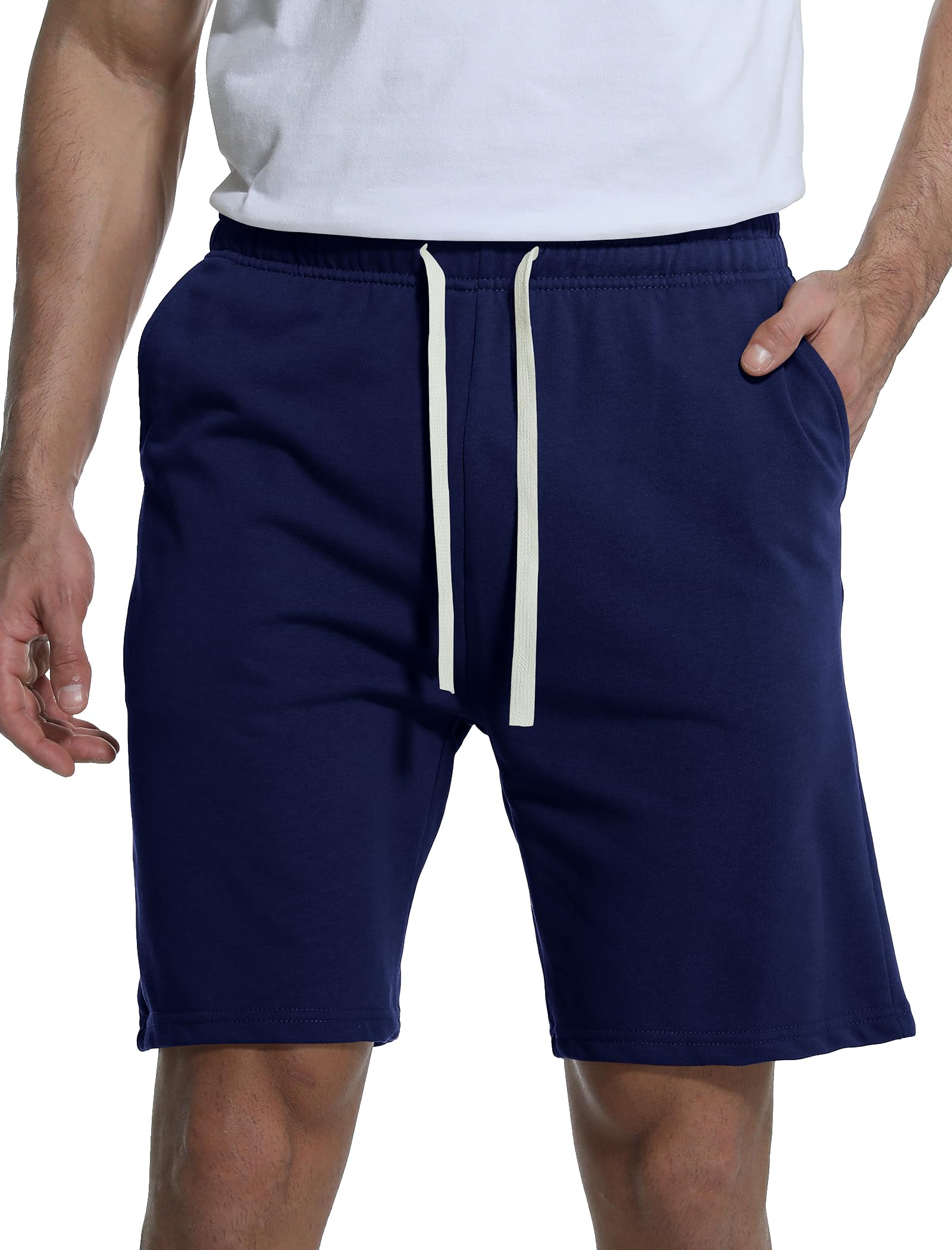 Men's Sweat Shorts 7 Inch Inseam Cotton Summer Beach Shorts Elastic Waist Casual Workout Athletic Shorts
