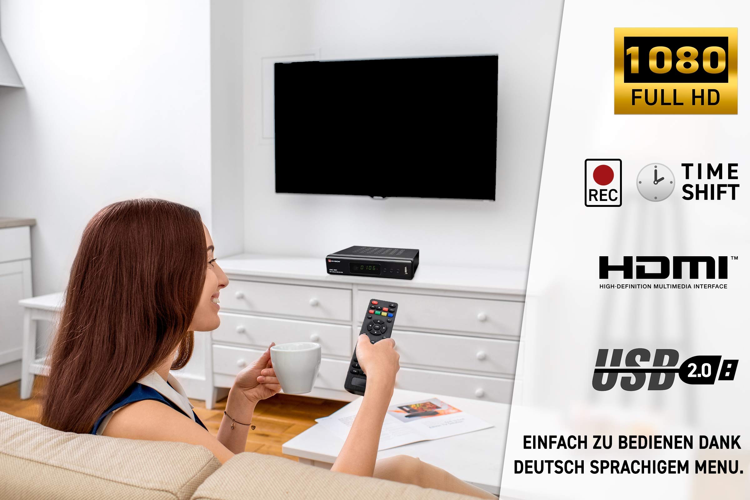 Full HD digitaler Kabel Receiver DVB-C / C2 mit Aufnahmefunktion PVR und Timeshift für alle Kabel-Anbieter mit HDMI | SCART | USB | Auto- Installation | Mediaplayer | 1080p | MKV