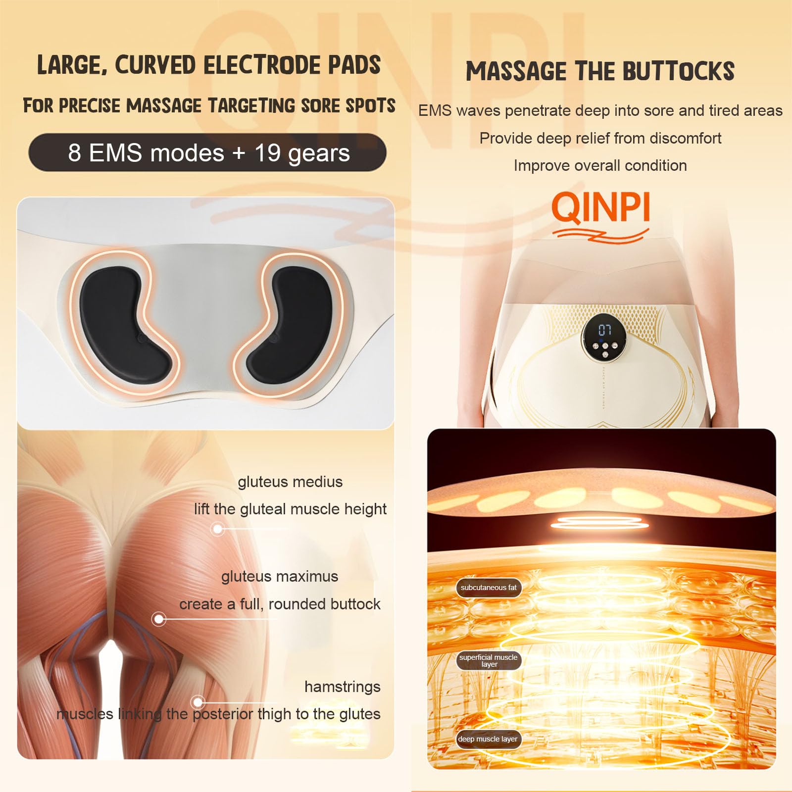 HIPS Trainer, con Cinghia di Estensione, Macchina indossabile per Il Sollevamento dei Glutei, apparecchio Fitness Wireless Intelligente, 3 impostazioni di Temperatura: 40℃/45℃/50℃