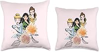 Vista 3 de Disney Princesa Cenicienta Mulan Belle Floral Pink Throw Pillow 16x16, Multicolor