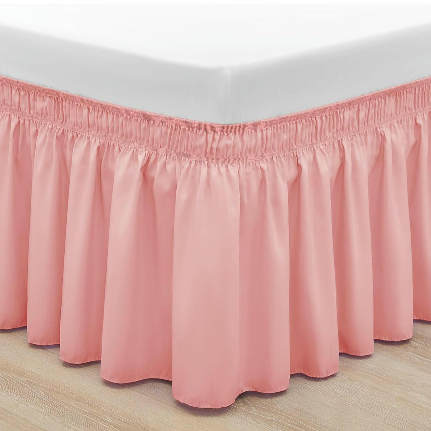 Falda de cama envolvente plisada con banda elástica ajustable color liso para dormitorio