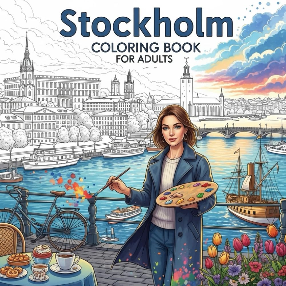 Stockholm Coloring Book for Adults: From the Heart of Sweden Bold and Easy Pages Simple Designs for Travel and Relaxation for Adults, Teens, Children,