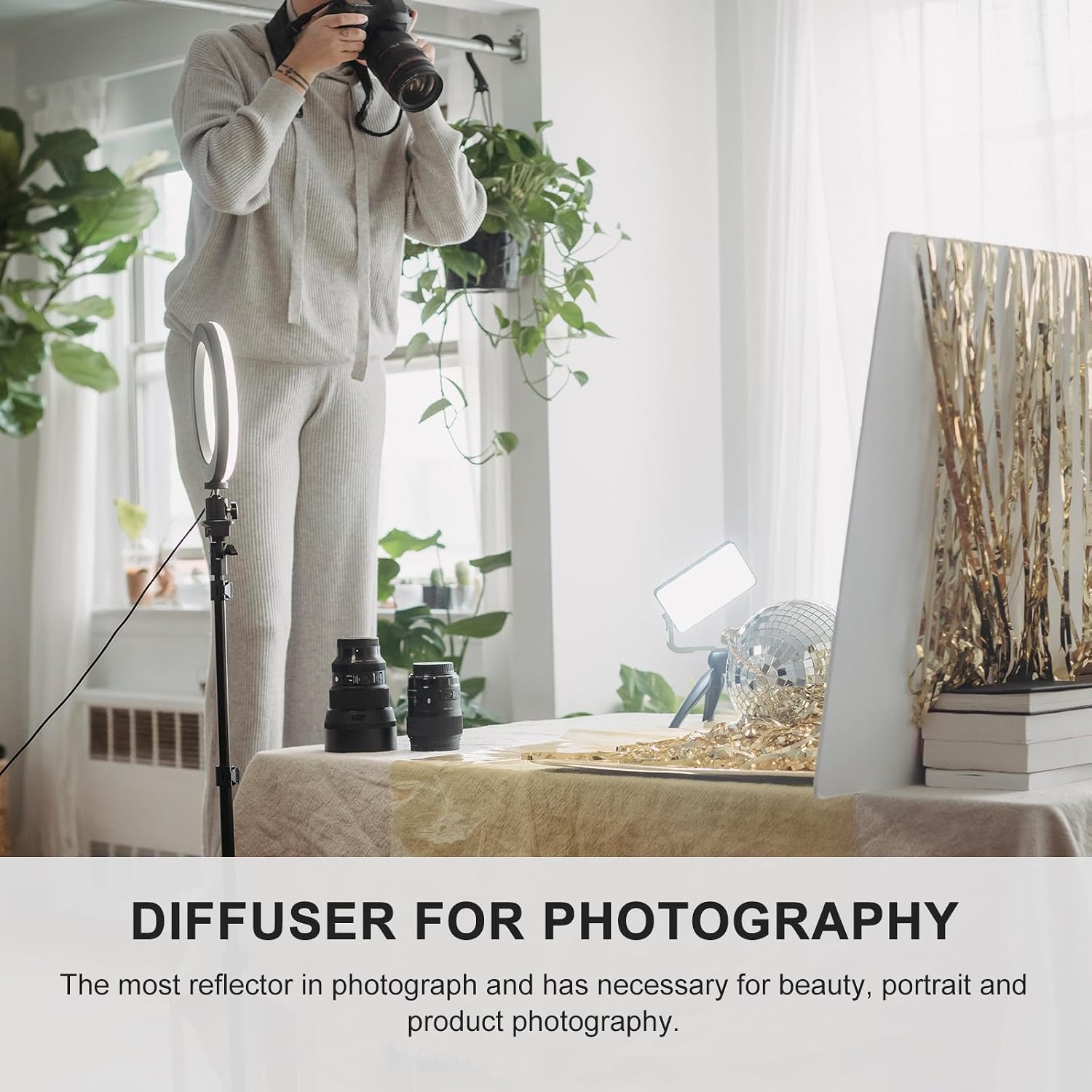 FUOYLOO Foldable Ring Light Diffuser with Stable Color Temperature for Photography and Video White Nylon Softbox Flash Diffuser and Lightweight Design Compatible with Ring Light