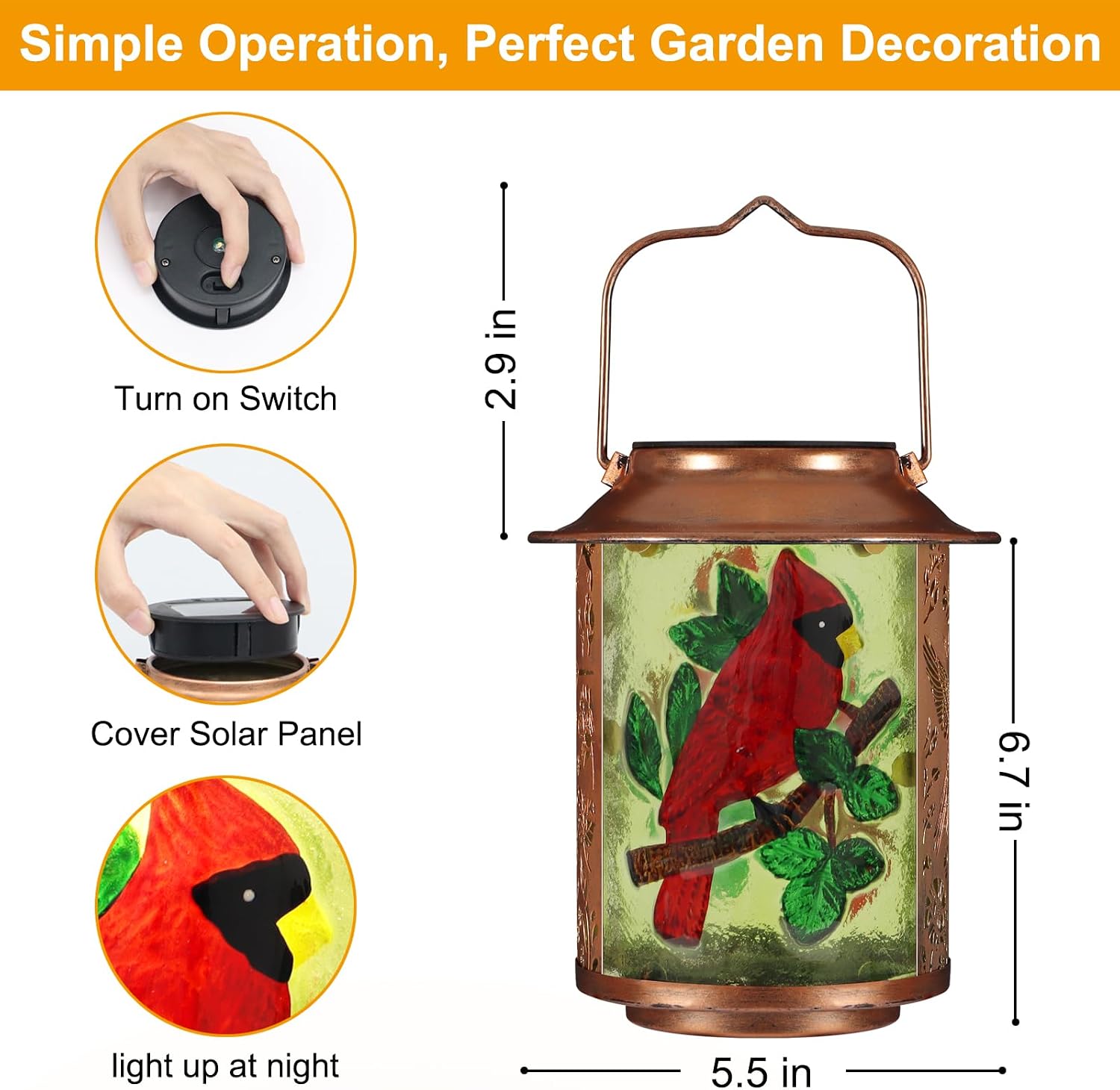 Cardinal Solar Lanterns Outdoor Waterproof,Birthday Gifts for Women Mom Grandma Garden Decor,Hanging Solar Lights Wall Mount Decorations for Yard,Front Porch,Patio,Lawn Pathway Landscape