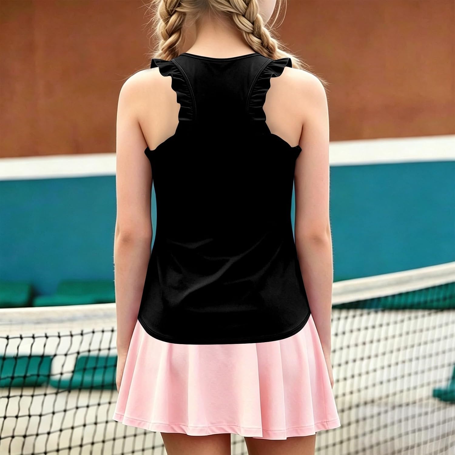 Girls Athletic Tank Tops Kids Summer Ruffle Sleeveless Racerback Workout Tennis Shirts Summer Basic Shirts 3-14 Years