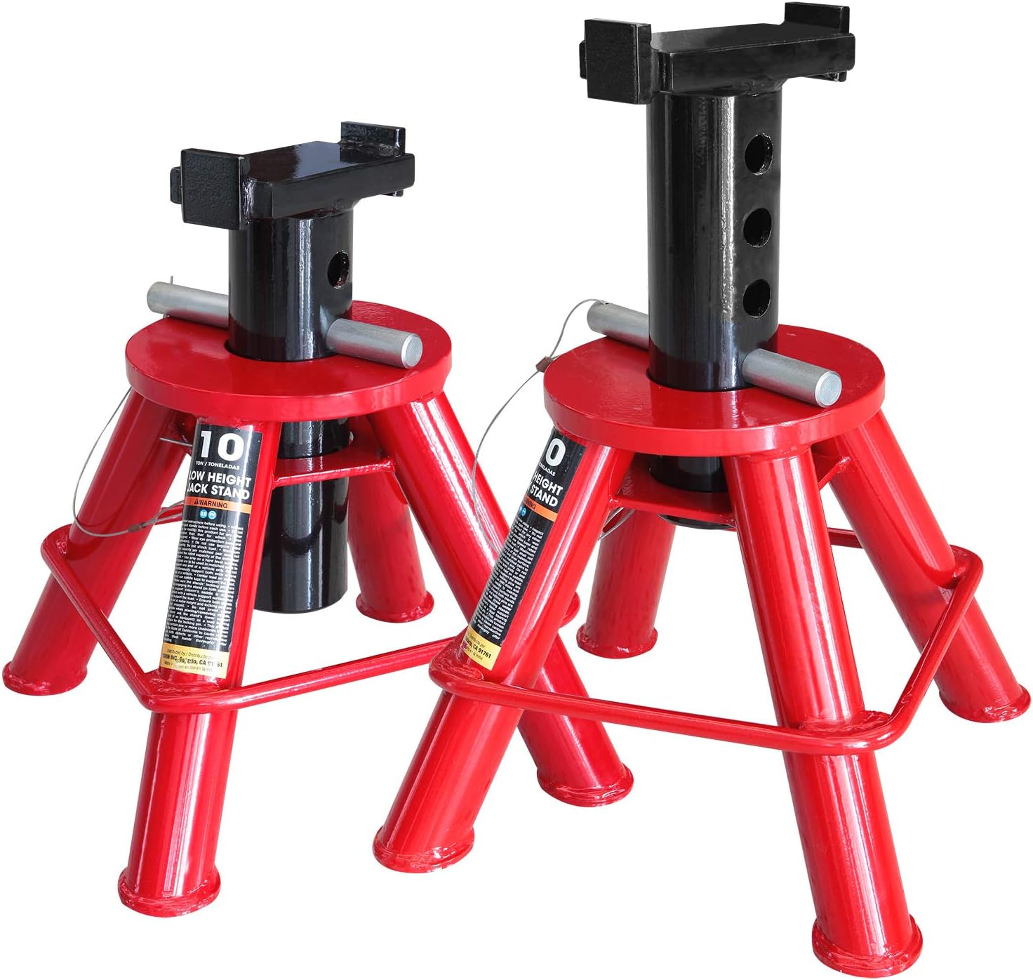 Big RED 10 Ton (20,000 lb) Capacity Heavy Duty Steel Jack Stands, 2 Pack, Low Profile, T90070