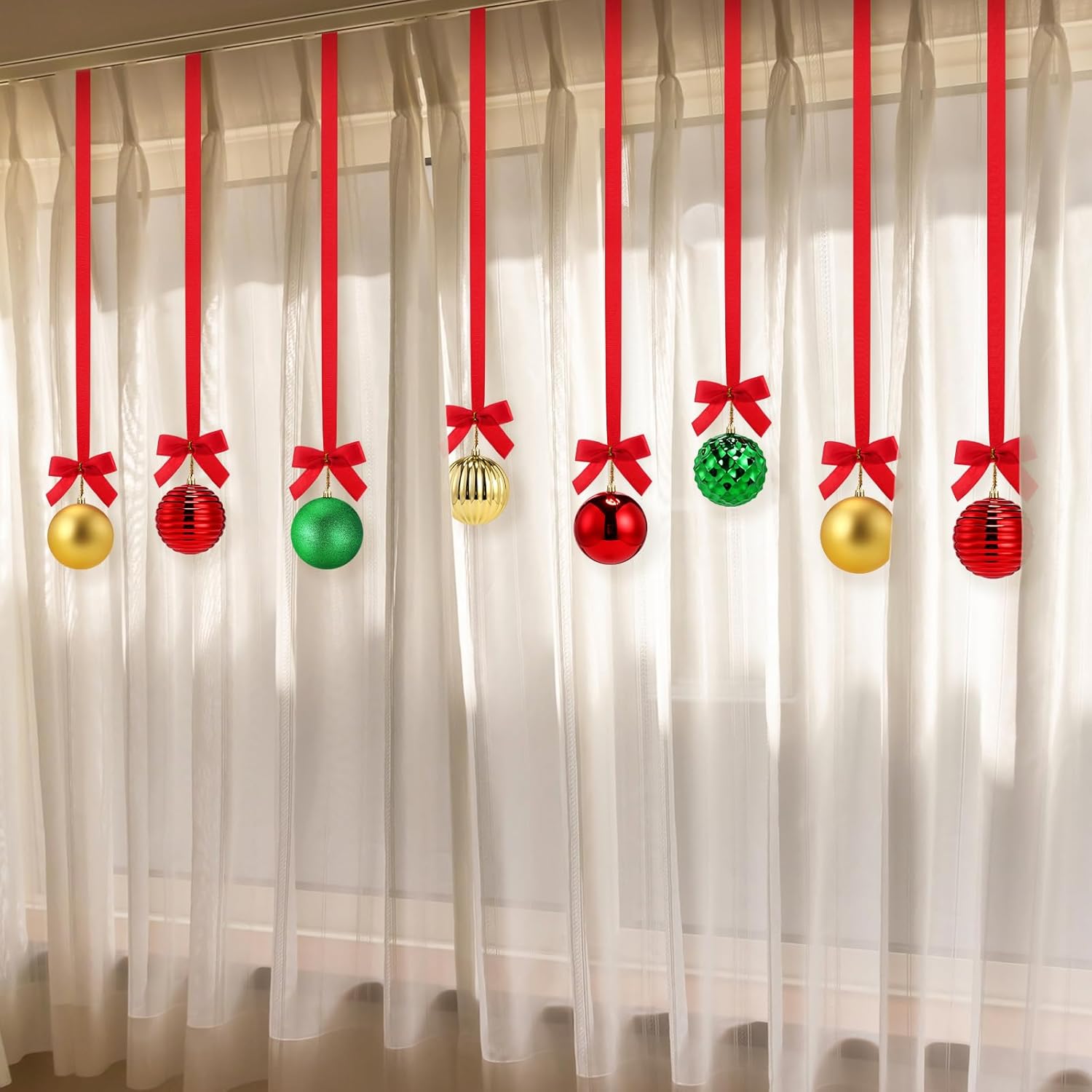 12 Pcs Gold Christmas Balls Ornaments for Ceiling 4" Large Big Shatterproof Christmas Hanging Decor Balls with Ribbon Bow for Tree Xmas Holiday Party Indoor Window Door Living Room Decor