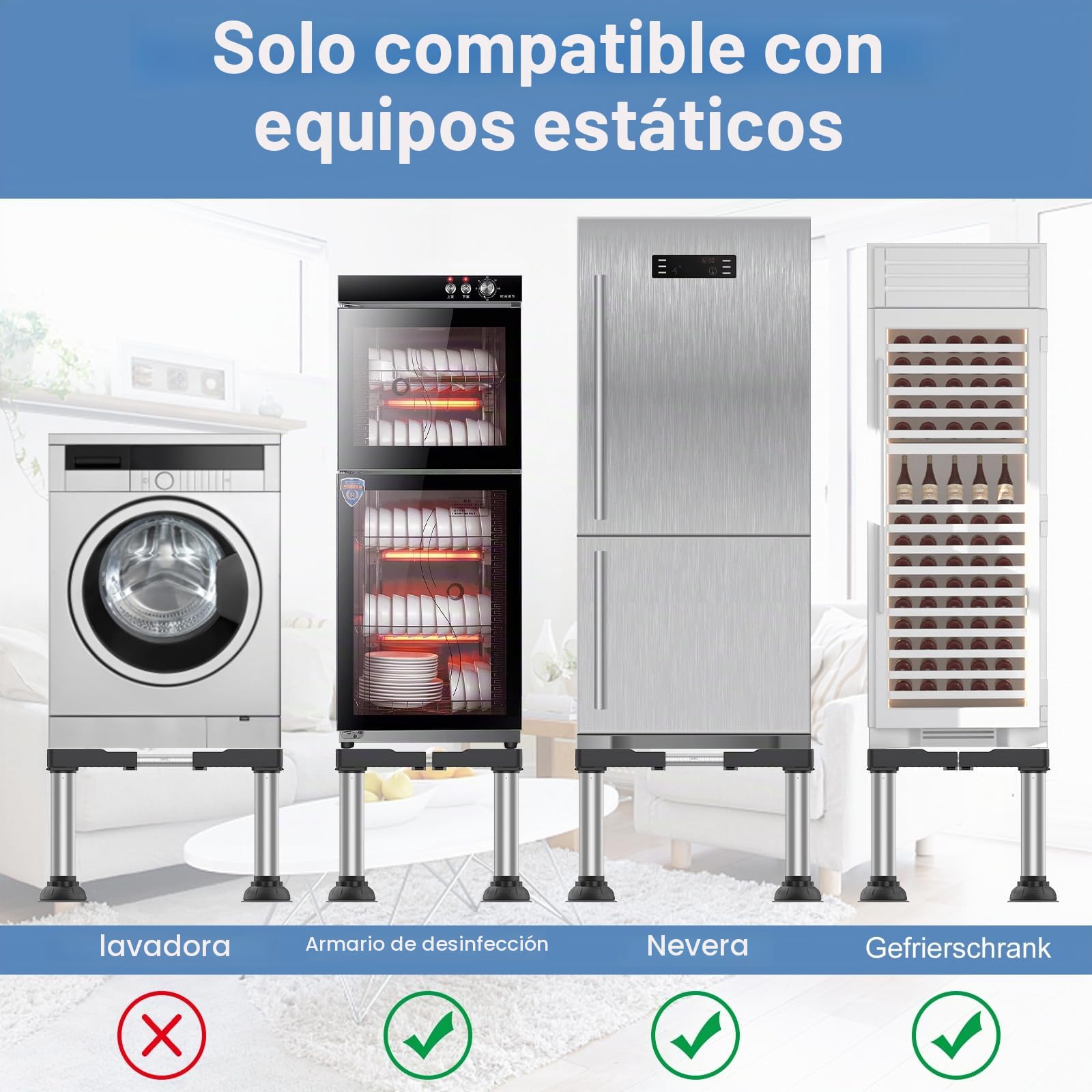 DEWEL Base FrigoríFico Altura 30-33cm 4 Pies de Ventosa Estables Pedestal FrigoríFico Regulable ElevacióN para Lavavajillas Congelador, con FuncióN Antideslizante y Amortiguadora Negro | Antivibración y amortiguación, base ajustable para frigorífico eleva