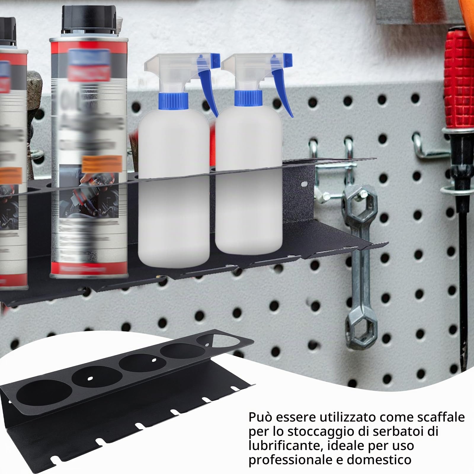 Porta Bombolette Spray 43×10 cm: Porta Bombole, Portaoggetti per Bombole di Lubrificante, Organizzatore per Bottiglie di Vernice a 5 Fori per Garage, Casa