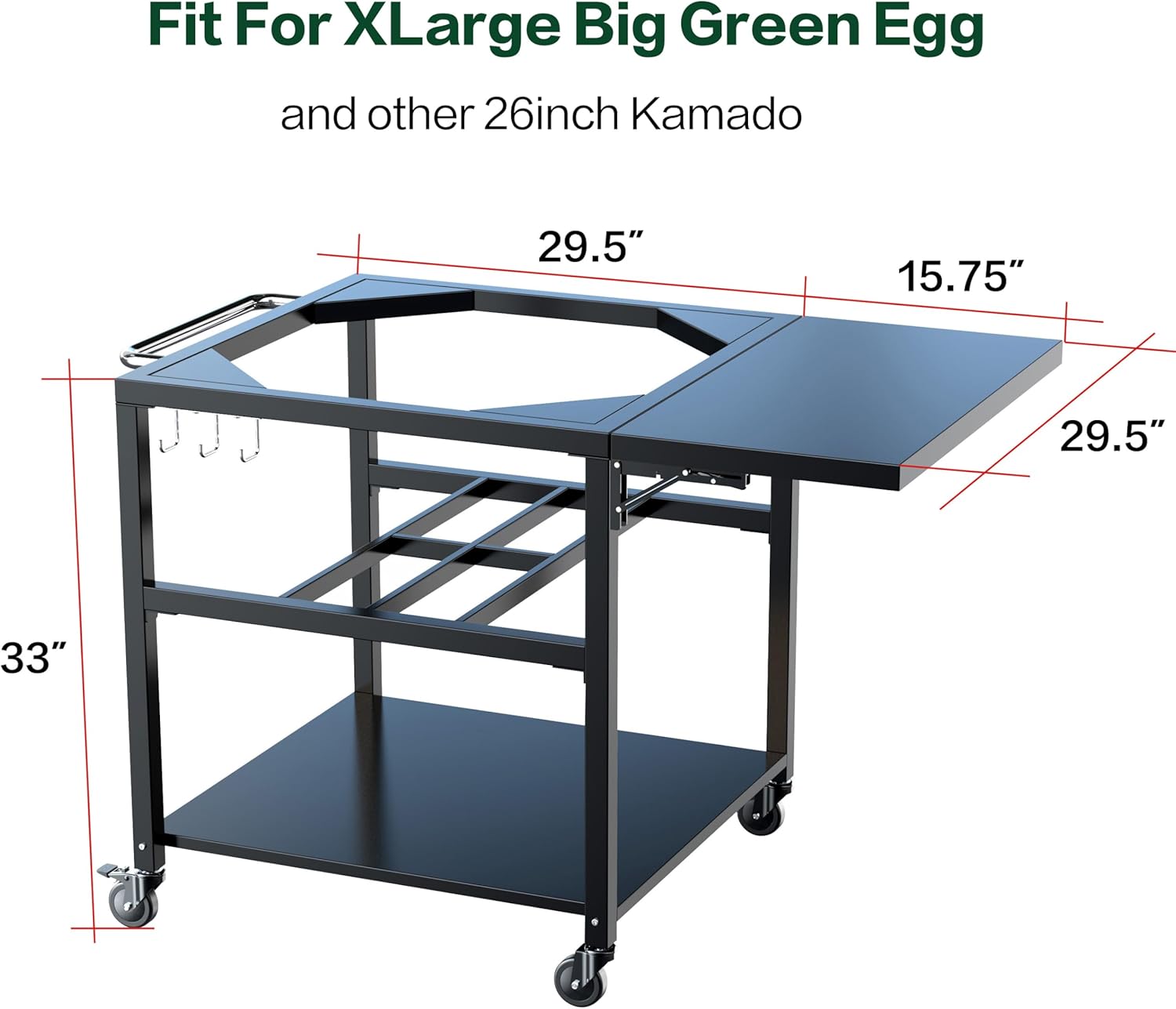 Grill Cart for XLarge Big Green Egg - Rolling Stand with Heavy Duty Locking Caster Wheels, Grill Table Compatible with XL Green Egg, Kamado Joe Classic