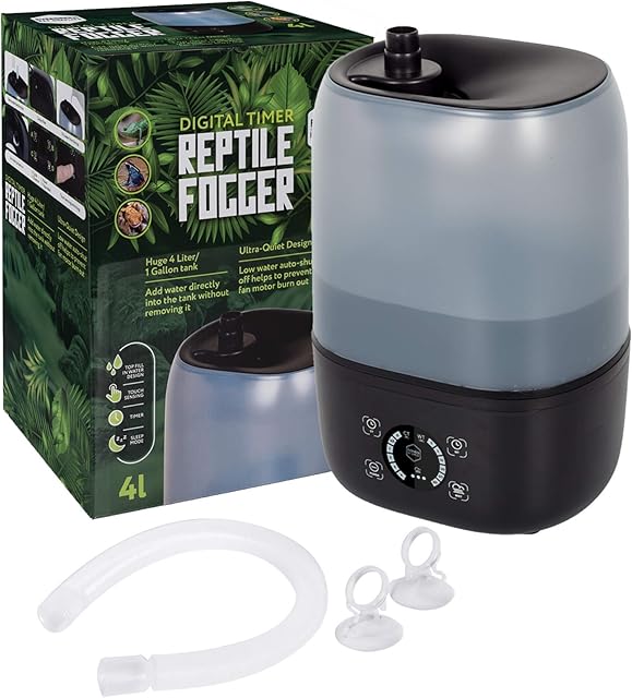 Reptile Humidifier/Fogger - 4L Tank - New Digital Timer - Add Water from Top! for Reptiles/Amphibians/Herps - Compatible with All Terrariums and Enclosures