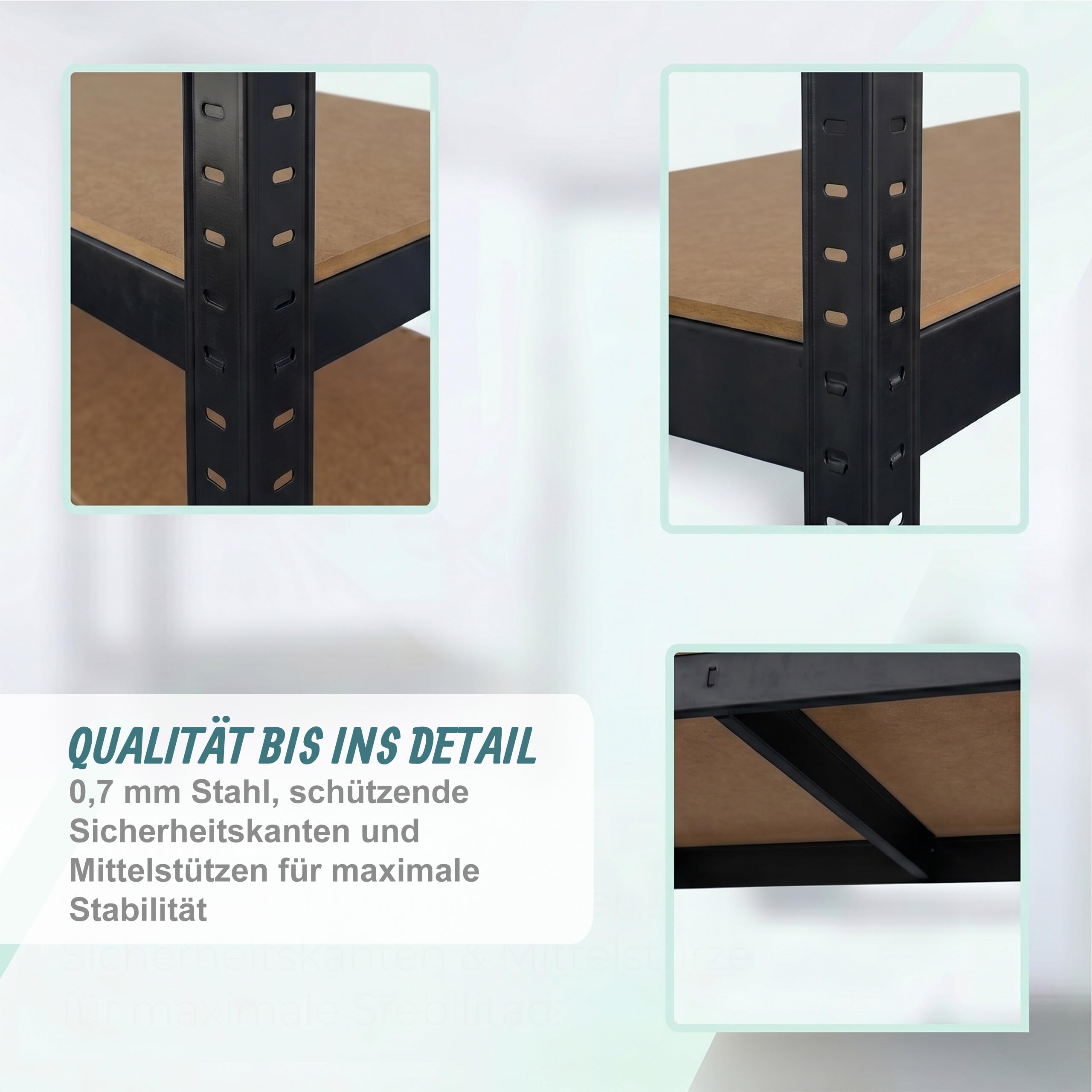 Relaxdays Schwerlastregal auf Rollen, HxBxT: 191 x 90 x 45 cm, 750 kg, 5 Böden, Stahl, Stecksystem, Lagerregal, schwarz