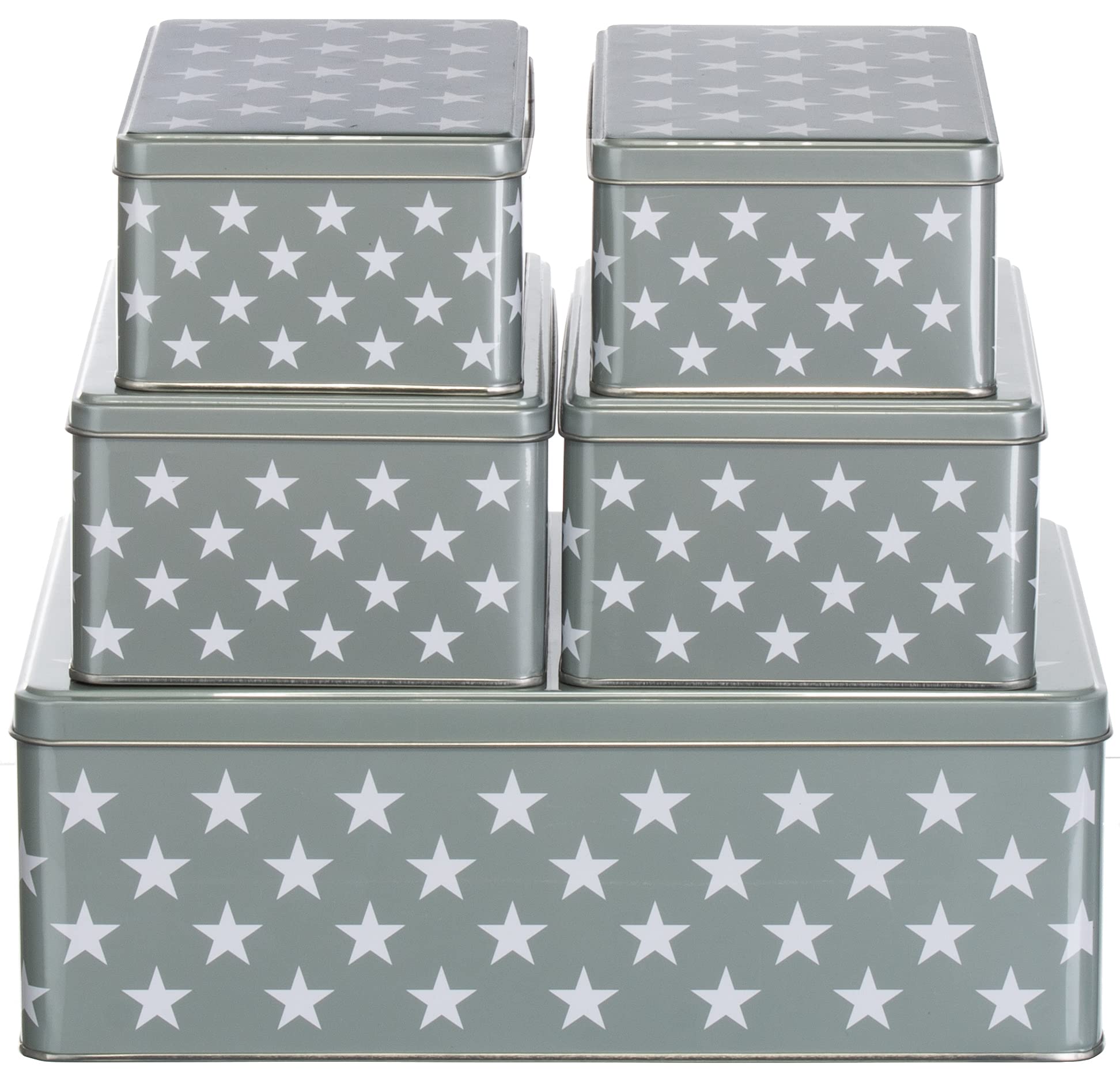 Brandsseller Set di 5 barattoli per biscotti in metallo – Barattoli natalizi con coperchio, contenitori alimentari per biscotti, dolci e pasticcini – Design grigio con stelle