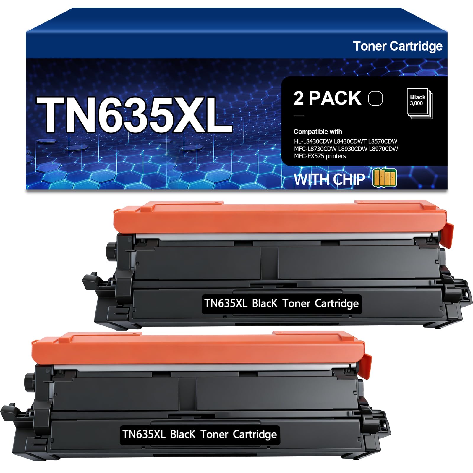 Twin Pack TN635XL Black Toner Cartridges Replacement for TN635 Brother HL-L8430CDW L8430CDWT L8570CDW MFC-L8730CDW L8930CDW L8970CDW EX57(2 Black,5500 Pages)