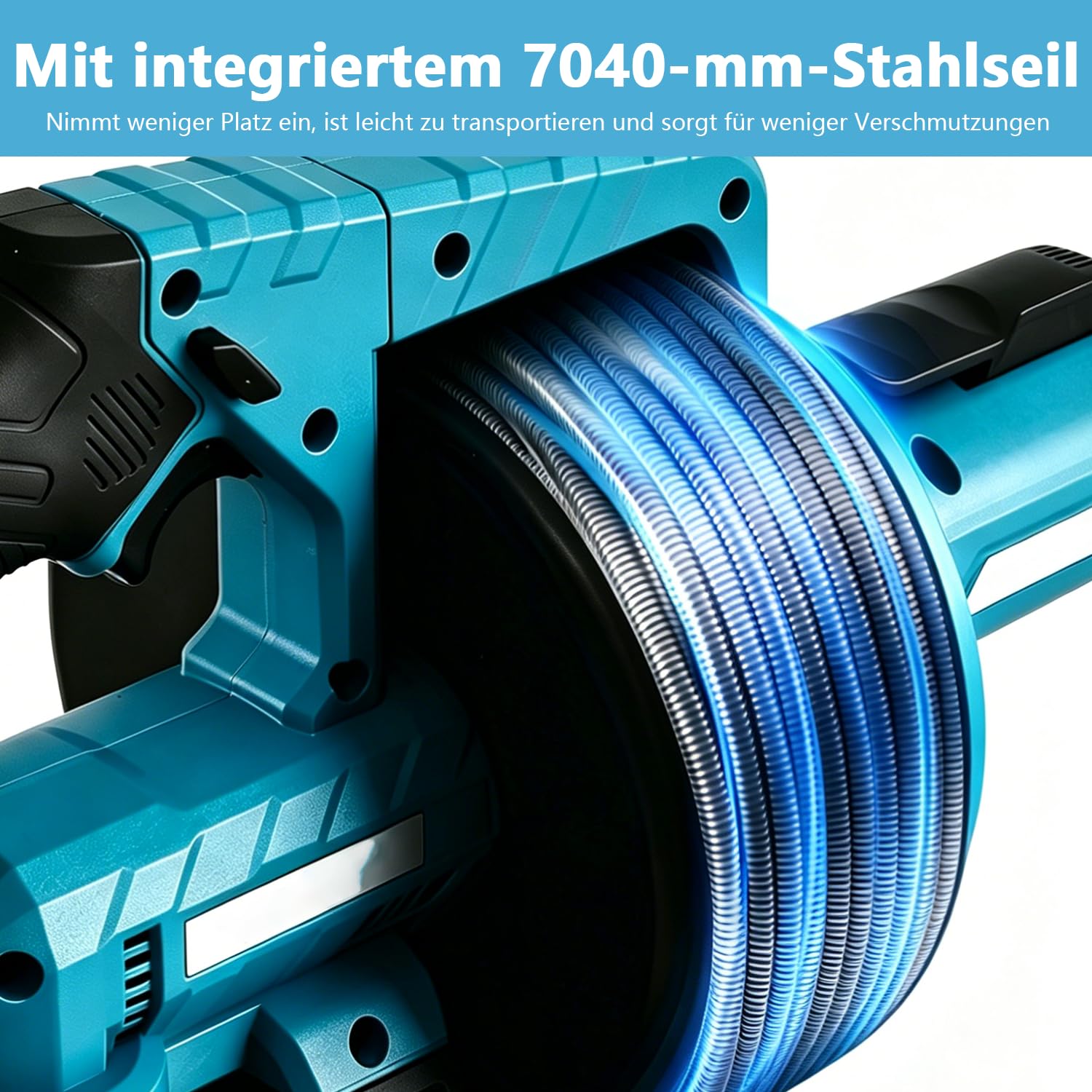 Akku Rohrreinigungsmaschine für Makita Batterie, Elektrisch Rohrreinigungsspirale Abflussreiniger für Ø20-75mm Küche Bad Toilette Rohrleitung mit 7m Automatisch Einziehbarem Stahlspiralenkabel