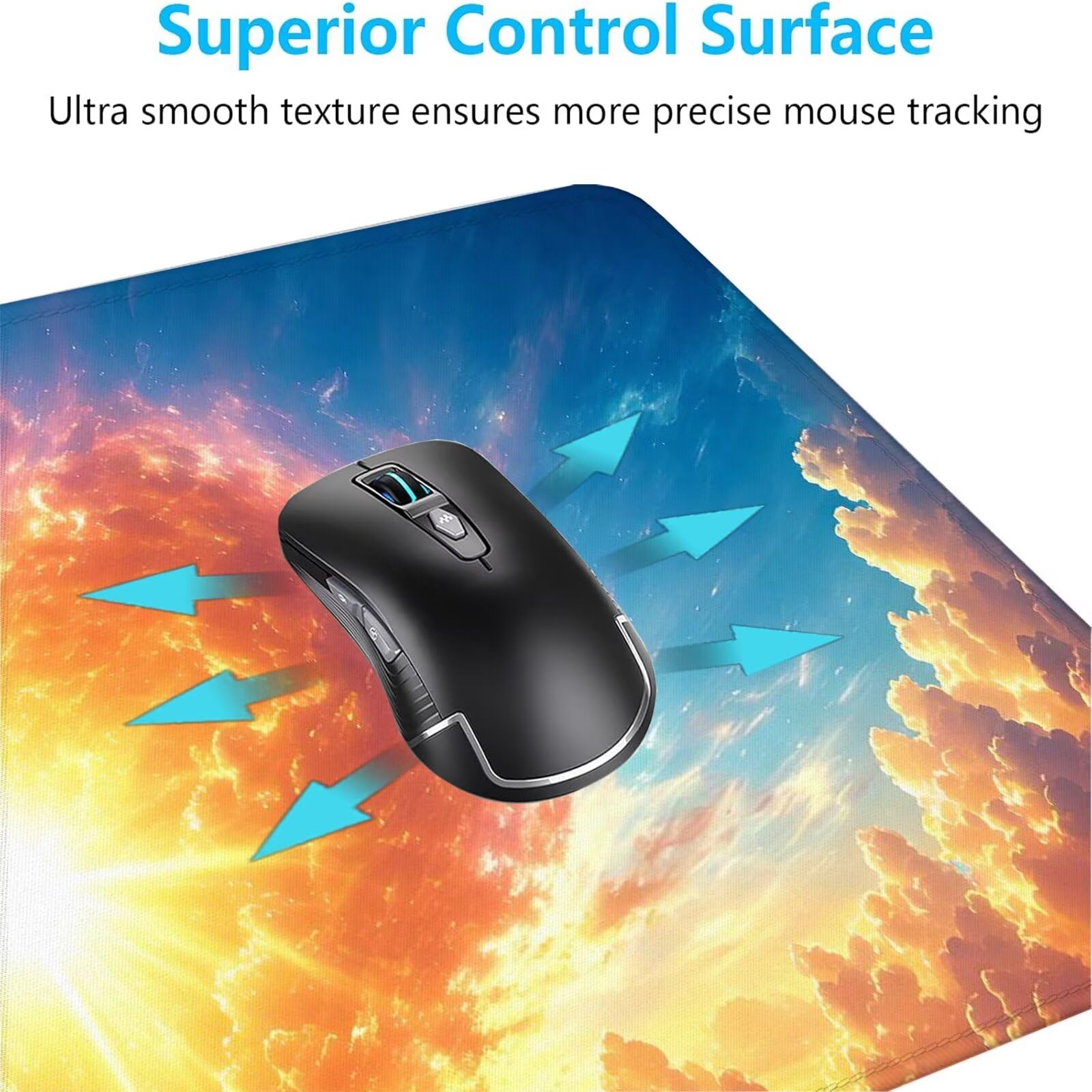 Blu Tappetino Mouse Gaming, Tappetino Mouse XXL 1200 x 500 mm, Tappetino Mouse Cielo, Mouse Pad con Base Antiscivolo, Bordi Cuciti Tappetino per Mouse, Tappetino Mouse Gaming di Alta Precisione S-610
