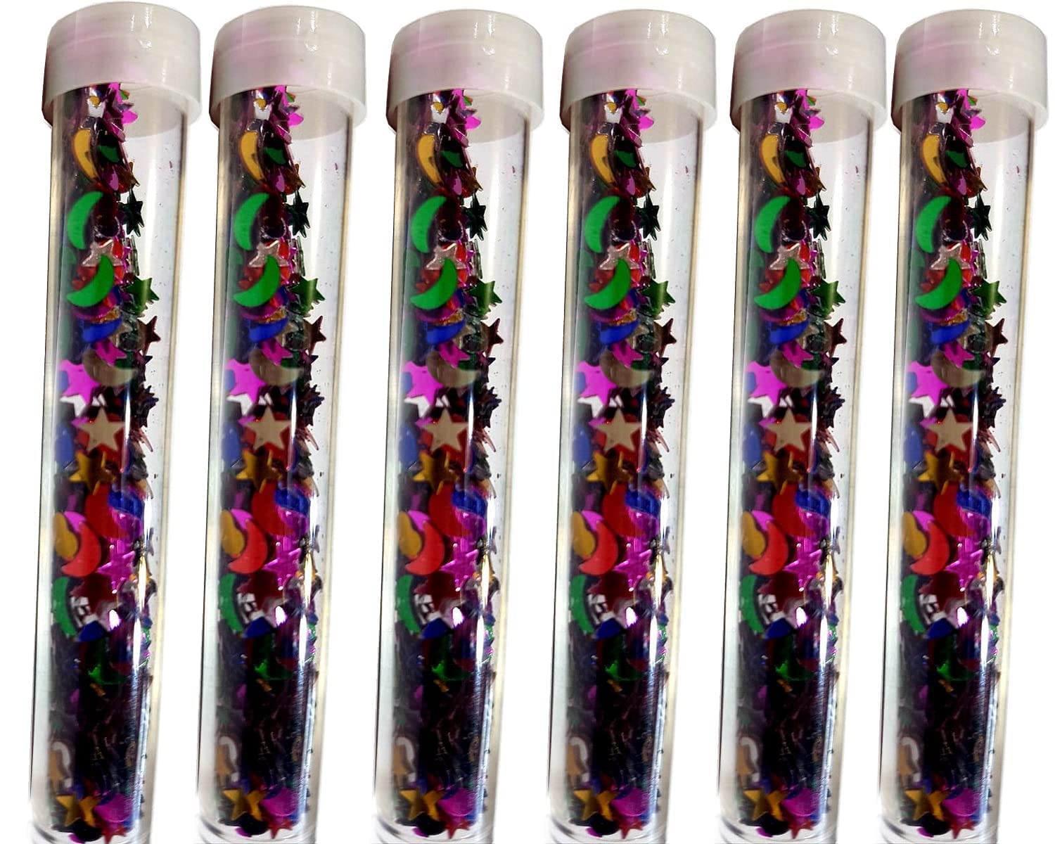 Assorted Shape Glitter Flakes Stars, Moon & Heart Shapes for Jewelry Making Embroidery Material Art and Craft DIY kit, Glitter Sequence. (6pc Set, Multi Shape Sparkled)