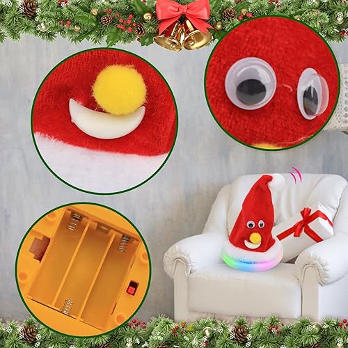 Miniatura 4 de Hopearl Juguete de sombrero de Navidad que canta bailando que brilla intensamente, agitado, eléctrico, interactivo, juguete animado de peluche,