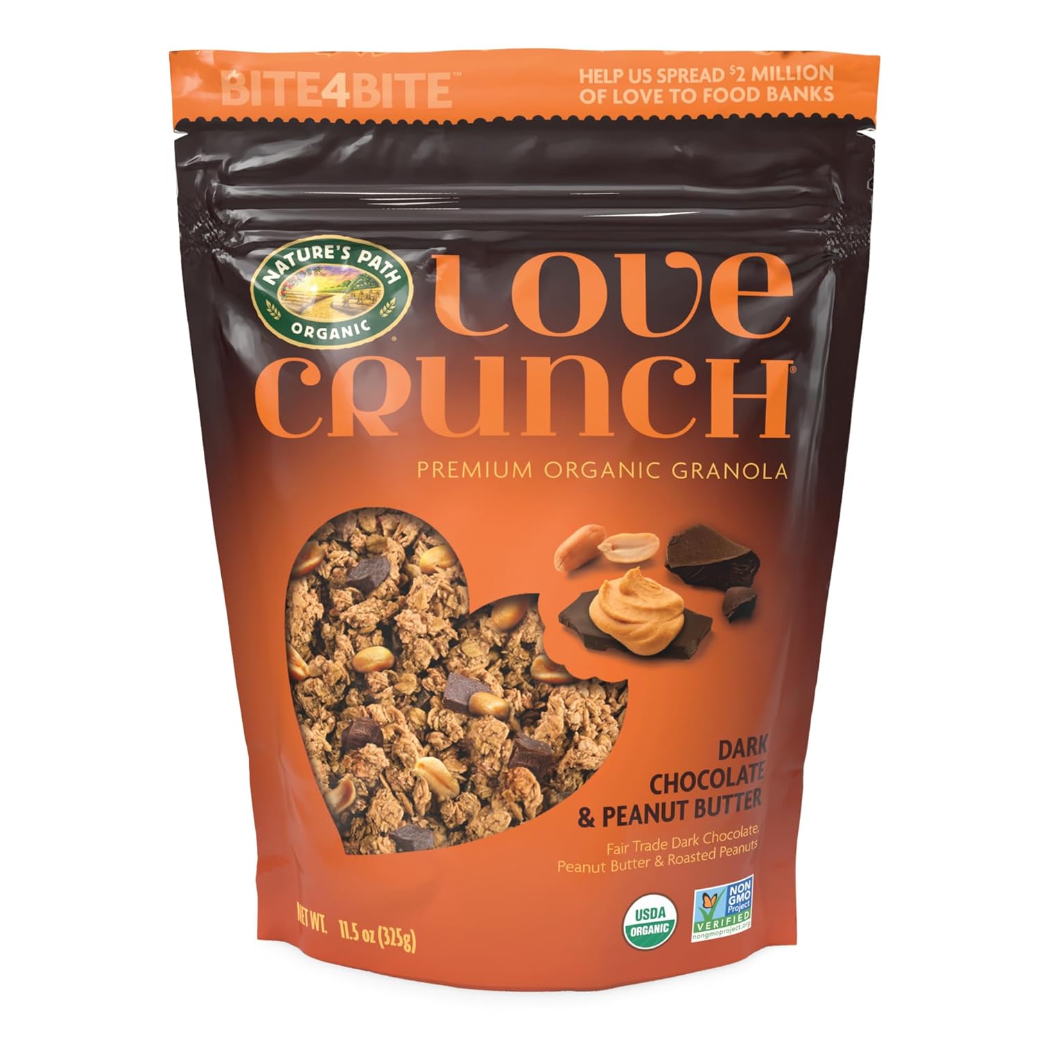 Nature's Path Love Crunch Organic Dark Chocolate & Peanut Butter Granola, 11.5oz Pack of 6 - Non-GMO, Fair Trade Certified