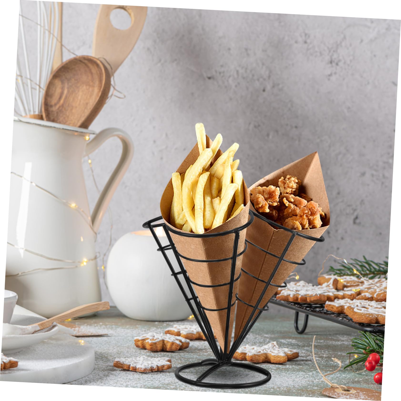 4fori Porta Snack in Filo Metallico Cestino per Patatine in Acciaio Inossidabile Porta-antipasti per Feste e Occasioni Domestiche per Esporre Snack e Cibi Croccanti