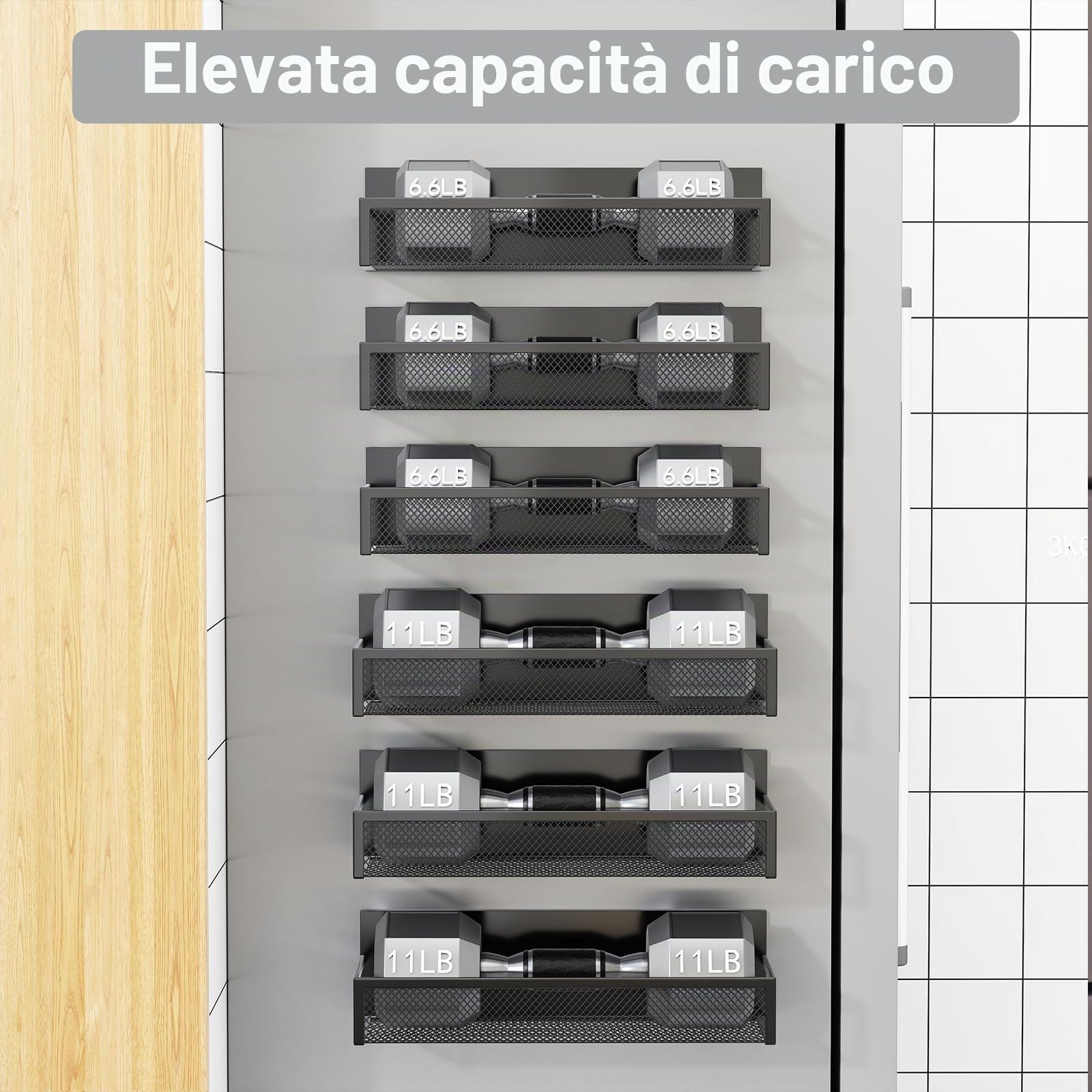 Aufworld Portaspezie Magnetico per Frigorifero, Pack 6 Scaffale con 12 Ganci Mobili per Organizzazione della Cucina