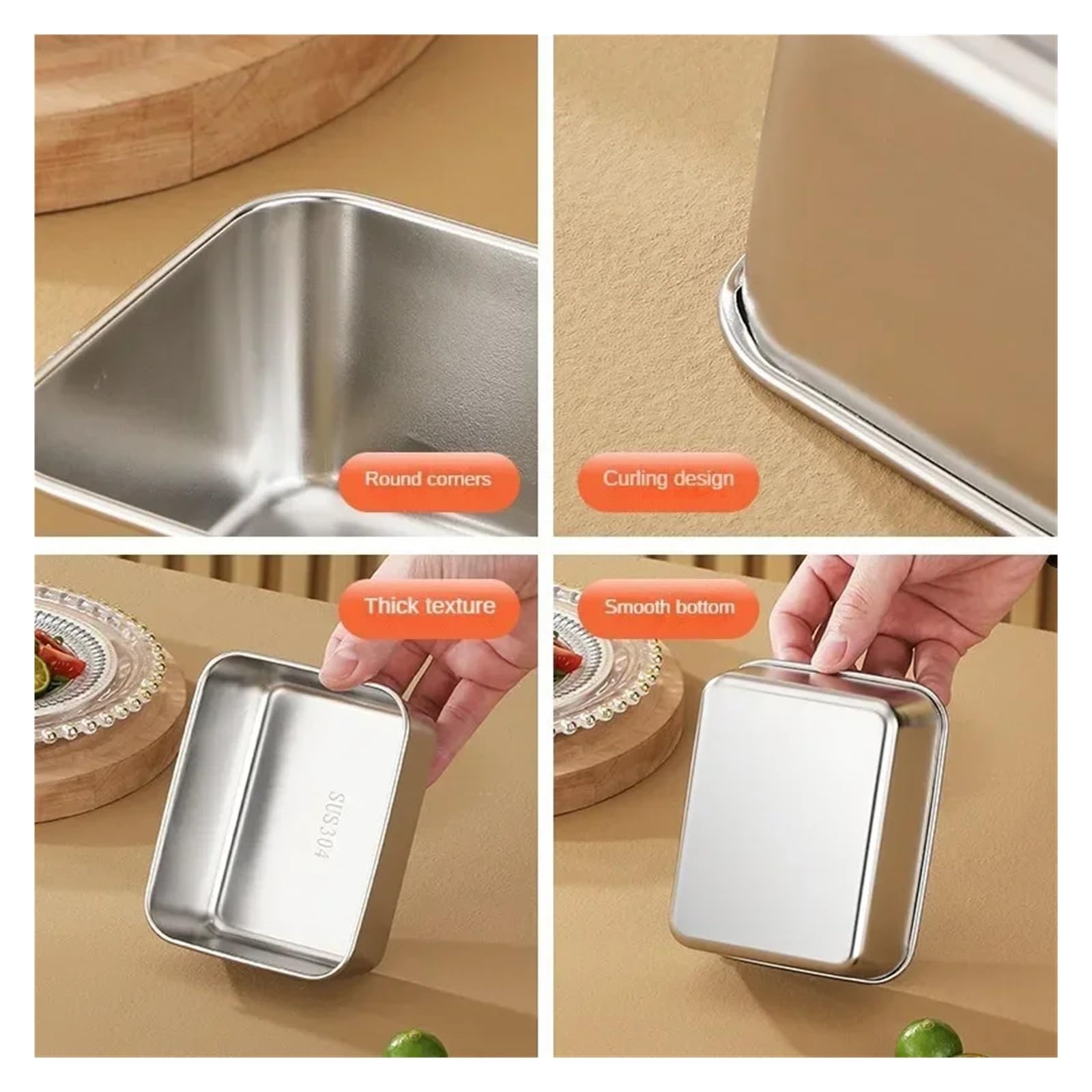 Boîte à Déjeuner En Acier Inoxydable 1/4 pièces de récipient rectangulaire en acier inoxydable for aliments avec couvercle, boîte à lunch épaisse, plateau vaisselle(4pcs)