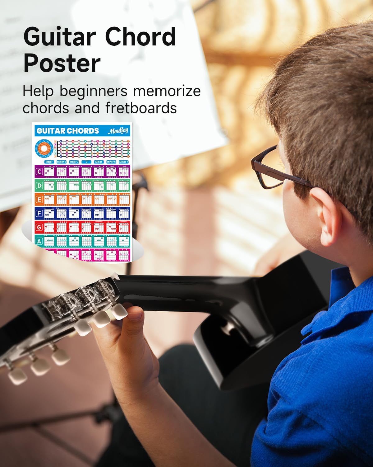 Guitarra acústica de 30 pulgadas para principiantes, niños y niñas de 1/4 tamaño junior, cuerda de nailon, guitarra clásica acústica con póster de acordes, bolsa de concierto, afinador, púas, cuerdas de nailon, cejilla, tela, correa, color negro 6
