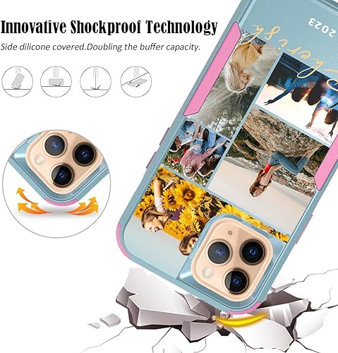 Vista 64 de Funda de fotos personalizada para Apple iPhone 11 Pro Max, patrón de collage a cuadros, personalizado para hacer imágenes en gruesa 3 híbrida Rosa