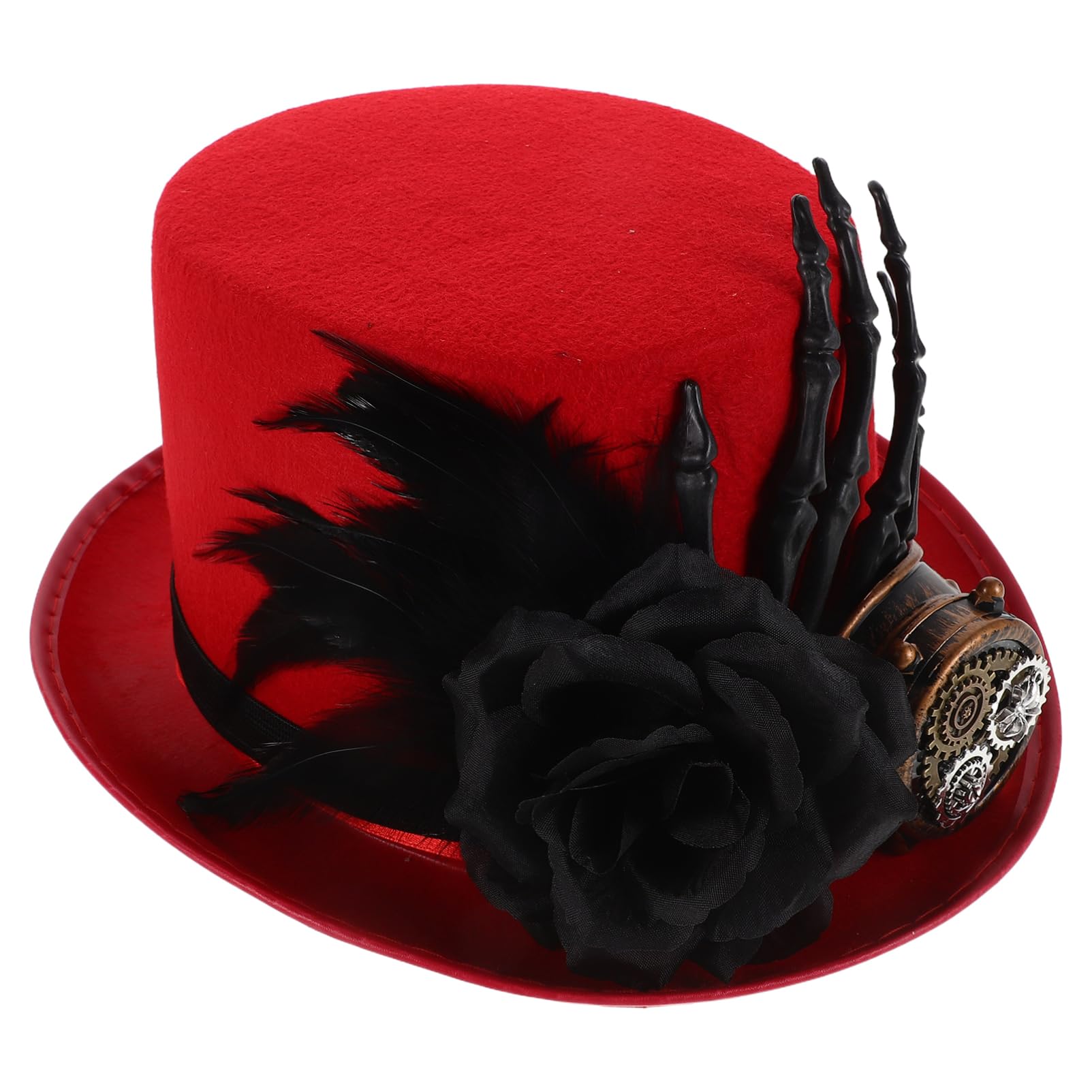 Veemoon Sombrero Steampunk de Copa para Halloween con Mano de Calavera y Diseño para Disfraz rol y Fiesta Unisex para Hombre y Mujer