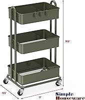 Vista 3 de Simple Houseware Carrito de metal resistente de 3 niveles, verde militar