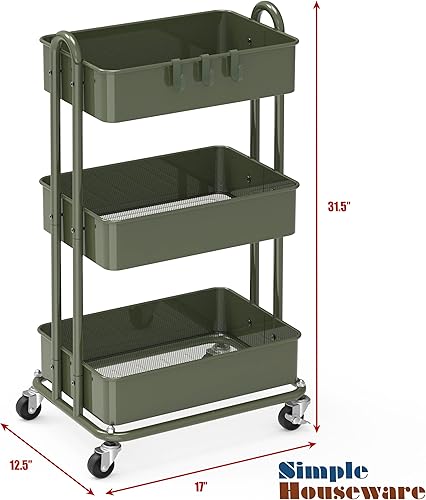 Miniatura 3 de Simple Houseware Carrito de metal resistente de 3 niveles, verde militar
