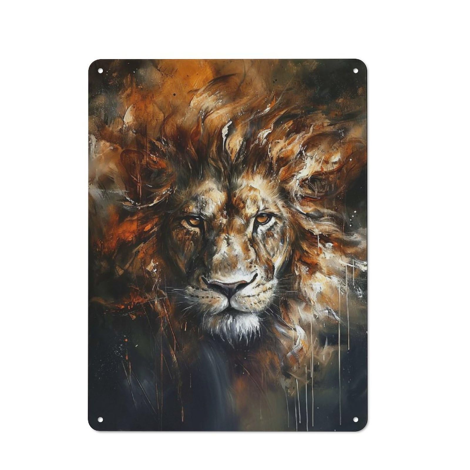 Shed Metal Sign with Lion Portrait Painting Design 40x30cm, Vintage Porch Wall Decor for Patio Bar, Workshop, Shed Or Kitchen