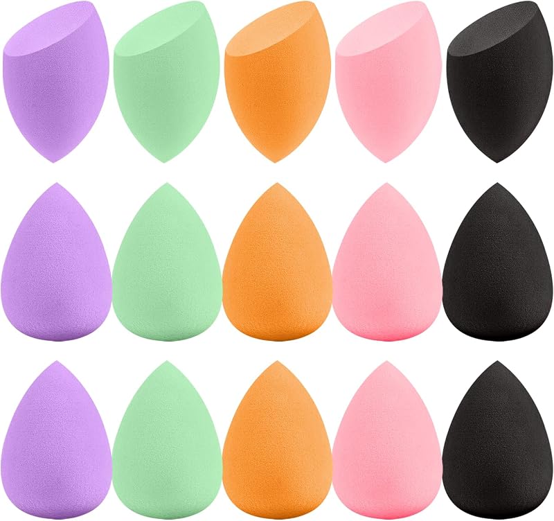 15 Pcs Multicolor Latex-Free Makeup Sponge Set Individually Wrapped Wet&Dry | Soft low-absorption fine-pore foam, fits liquid cream powder makeup, gentle for all skin, delivers flawless smooth finish