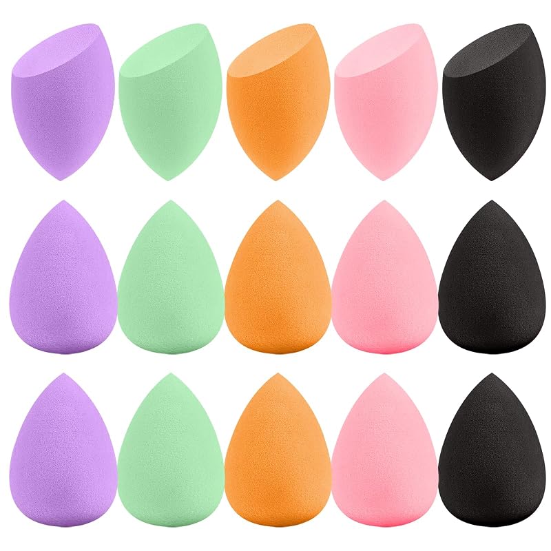 Conjunto com 15 esponjas de maquiagem multicoloridas QSdywlyd, sem látex, embaladas individualmente, para uso seco e úmido