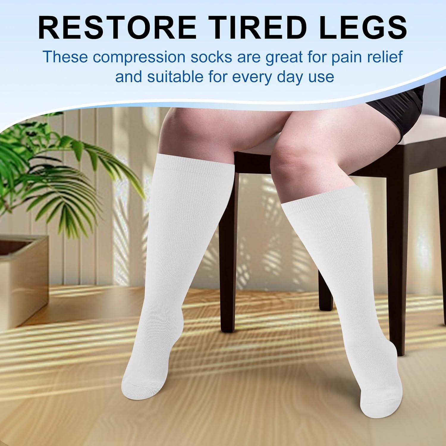 3 Pairs Plus Size Compression Socks for Women and Men,Wide Calf Extra Large Compression Socks,15-20 mmhg Knee High Stockings for Circulation Support,Big Swollen Leg