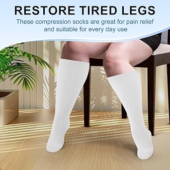 3 Pairs Plus Size Compression Socks for Women and Men,Wide Calf Extra Large Compression Socks,15-20 mmhg Knee High Stockings for Circulation Support,Big Swollen Leg
