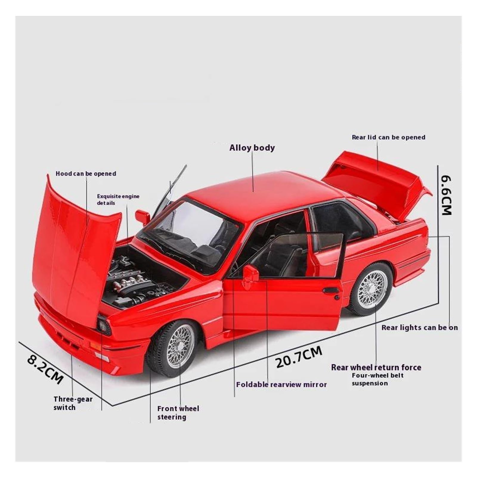 Modellino Diecast Modellismo da Collezione Auto 1:24 Per BMW M3 E30 IM Modellino Di Auto In Metallo Pressofuso(bianco)