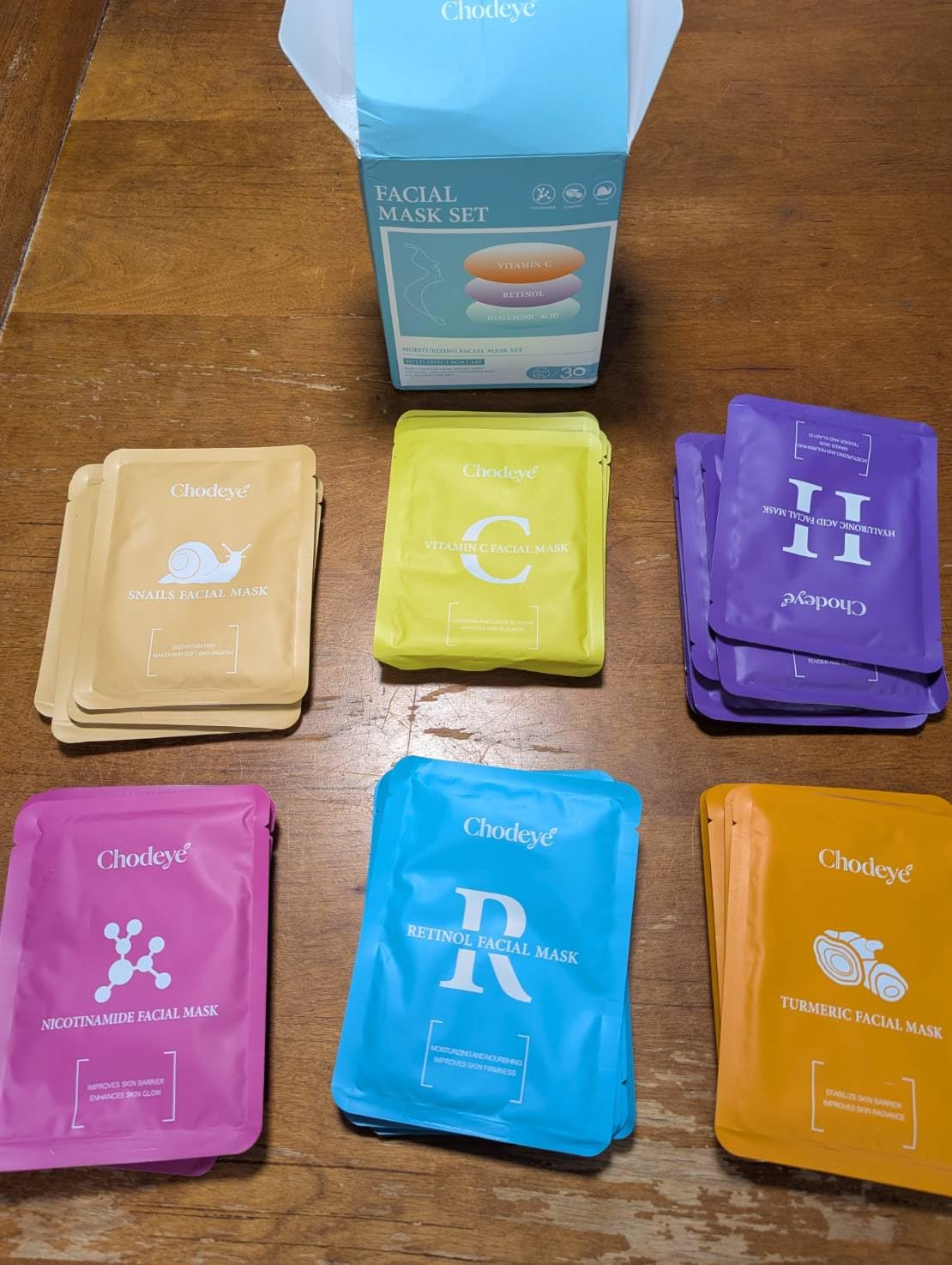 CHODEYE 30 Packs Sheet Facial Masks Set, 6 Styles Hydrating Face Masks Kit, Suitable for All Skin Type, Home Spa Facial Care, Perfect Birthday Valentine's for Women & Men