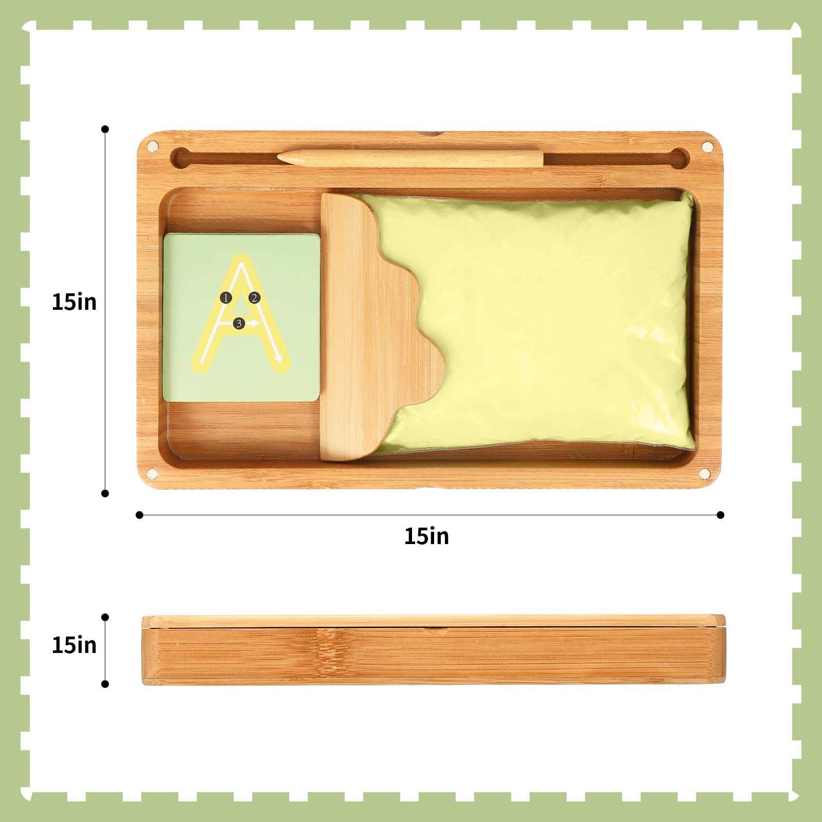 Plateau De Sable Montessori En Bois - Apprentissage Lettres Et Chiffres - 22,5x18 Cm - Avec Sable, Stylet Et Cartes - Dès 3 Ans