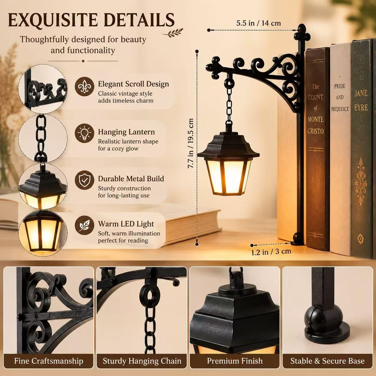 Library Lantern-Decorative Bookshelf Lighting,Reading Book Shelf Lights For Bookworms,Antique Led Books Nook Lamp Ornament For Study Reading Corner Home Library,Whimsical Gift(3pcs)