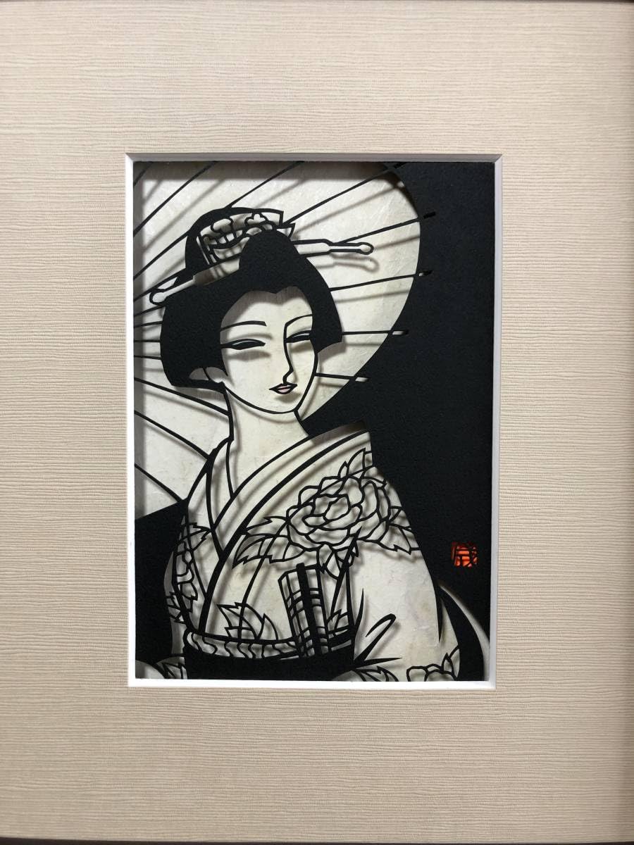 町田吉成 作「時雨」　2007年　額入り切り絵 Amazon.co.jp: 町田吉成作 時雨 額入り切り絵 2007年 真作 : おもちゃ