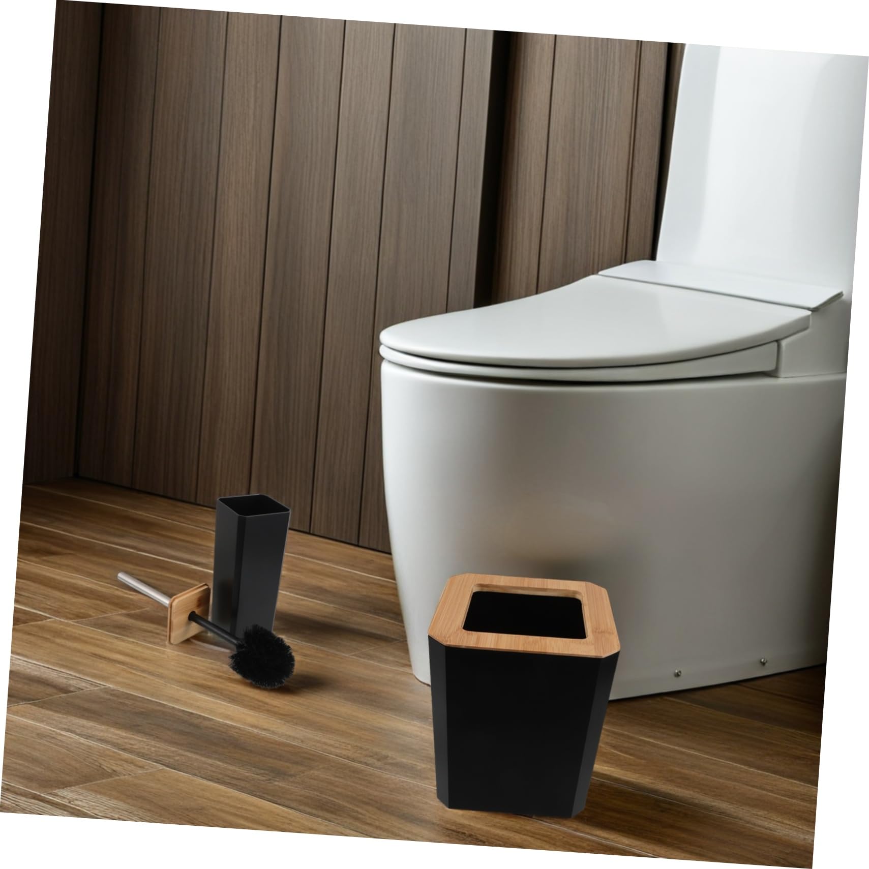 Cabilock Baño Dispensador de Jabón y Accesorios para Baño de Bambú Incluye Soporte para Cepillo de Dientes Bandeja de Jabón y Vaso de Casa o Hotel Juego de Accesorios
