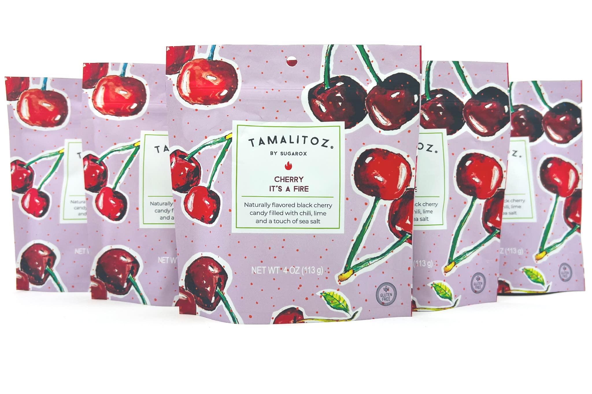 Tamalitoz by Sugarox5 Pack Cherry it's a Fire - Sweet & Spicy Cherry Hand Crafted hard Candy made with mild Chili powder, lime and sea salt.