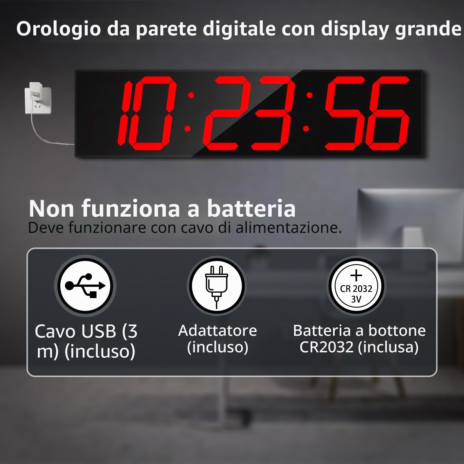 CHKOSDA Grande orologio da parete digitale da 68 cm, sincronizzazione automatica dell'ora con funzionamento facile, orologio da palestra con timer per allenamento a intervallo, grande orologio da