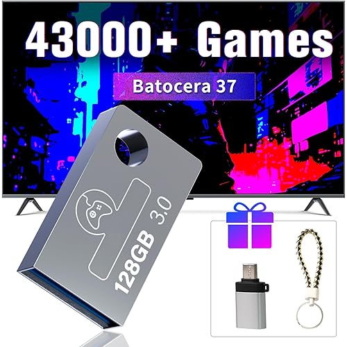 Hyper Base Mini 128GB Retro Game Console USB Drive, 43,254 Games, 74 Emulators, Batocera 37 Compatible, USB 3.0, Silver