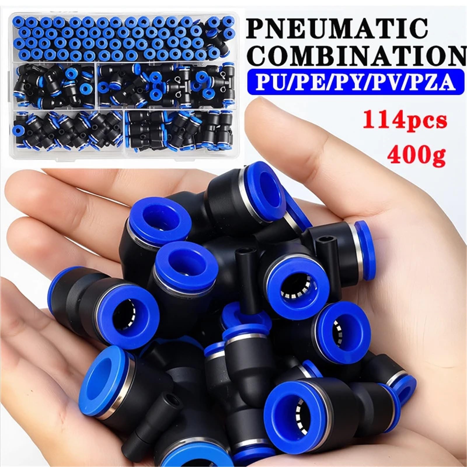 Zestaw szybkozłączek pneumatycznych do węży powietrznych, 114 sztuk/pudełko, 4 mm, PU-4/PE-4/PZA-4/PY-4/PV-4/PG-4(1 BOX)
